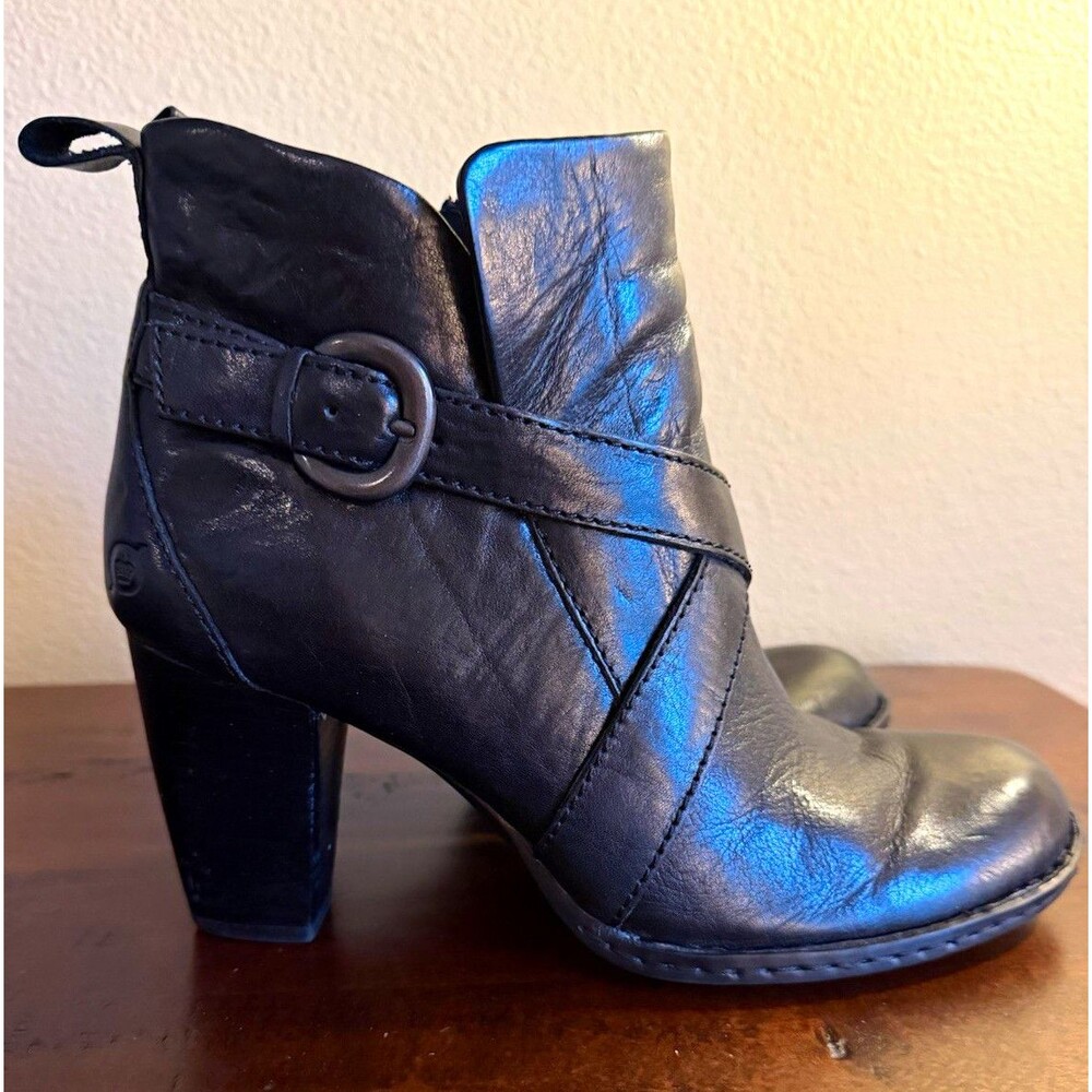 Børn Black Crisscross Leather Ankle Bootie Zip Buckle Strap Womens 8.5 EU40